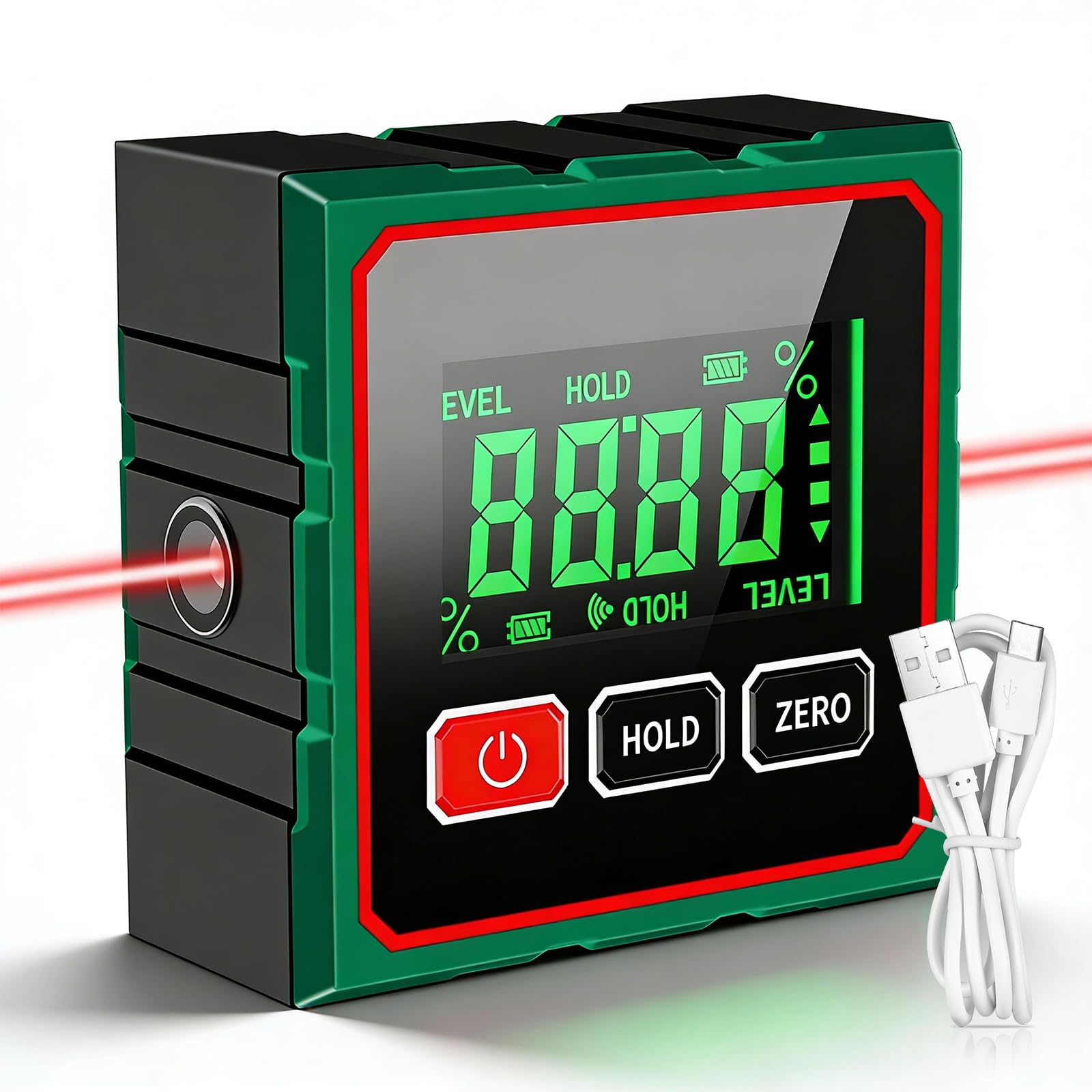 Nivelador magnético GOEDCH: Nivel láser inclinómetro impermeable IP54 con pantalla LCD, inclinómetro LCD magnético de 4 lados para carpintería, construcción, decoración y bricolaje.