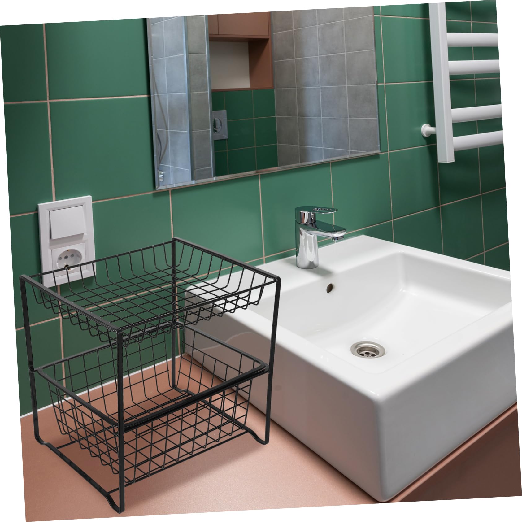 COLLBATH Organizador Extraíble de Hierro Negro de Dos Niveles para Lavabo | Diseño Ahorra Espacio, Apto para Cocina y Lavandería, Solución Robusta para Esenciales y Tocador