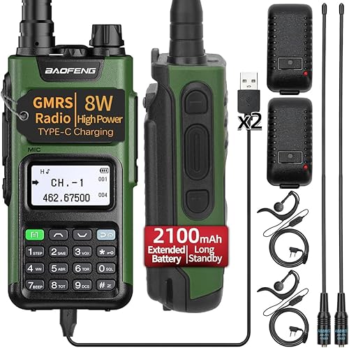 BAOFENG GM-15 Pro GMRS Radio 8W NOAA Radio receptor meteorológico NOAA, capacidad de repetidor GMRS, radio bidireccional recargable de largo alcance