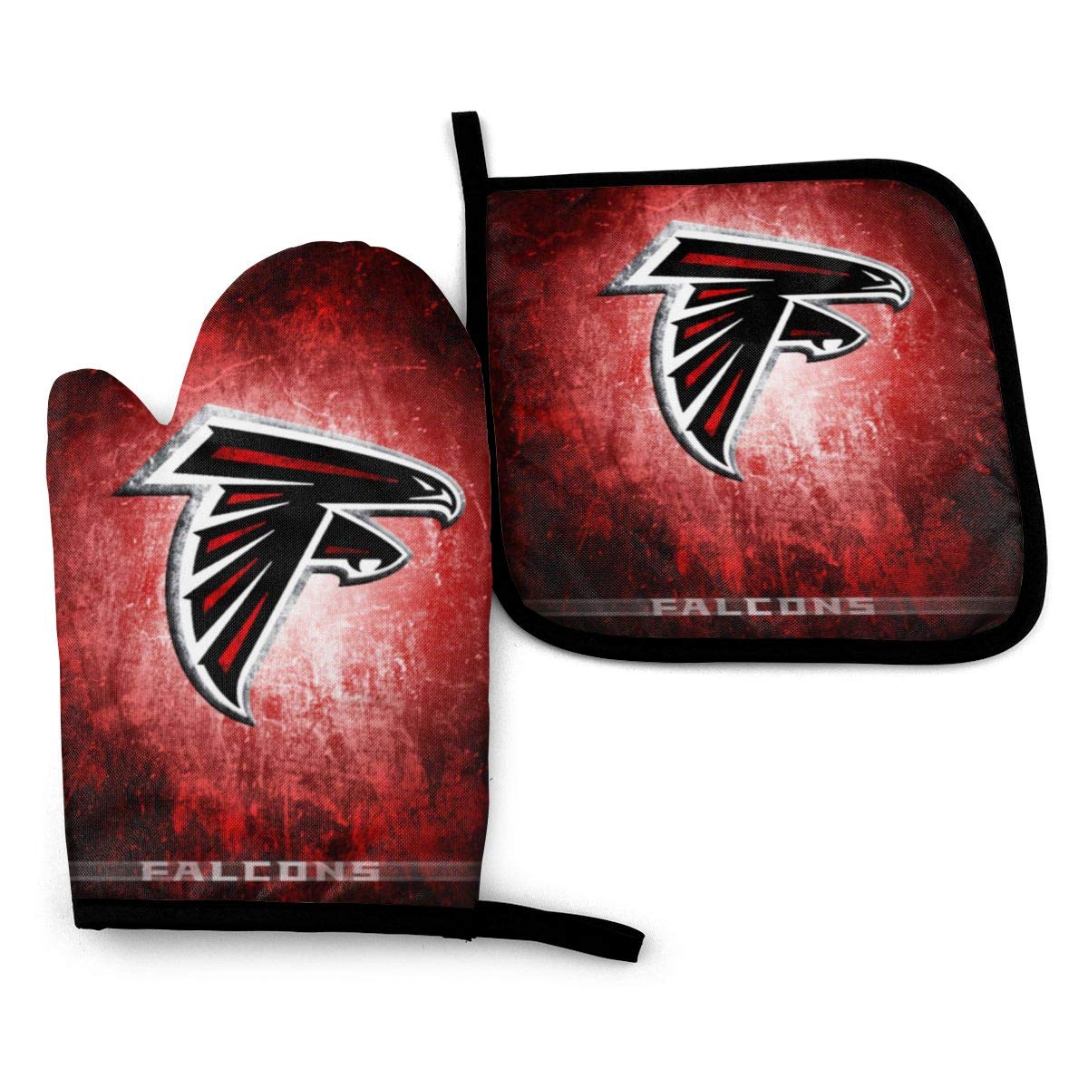 Loreneolden Kitchen Heat-Resistant Atlanta Falcons Oven Mitts and Pot Holder,Oven Gloves for BBQ Cooking Baking, Grilling (Waterproof Polyester)