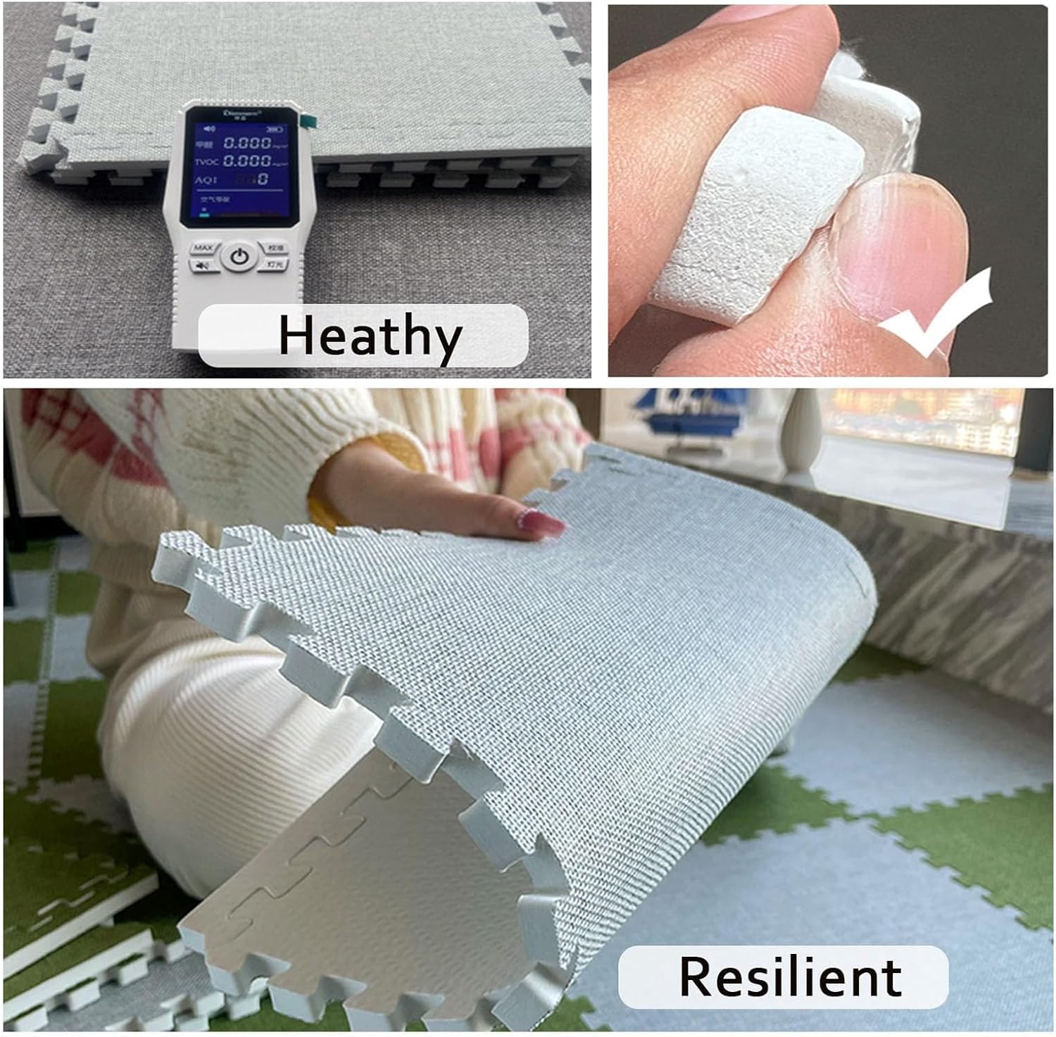 Interlocking Carpet Square, Cotton Linen Puzzle Foam Floor Mat with Border for Home, Yoga or Gym (30 * 30cm)(Lavender-Sky Blue,0.6cm-24p)
