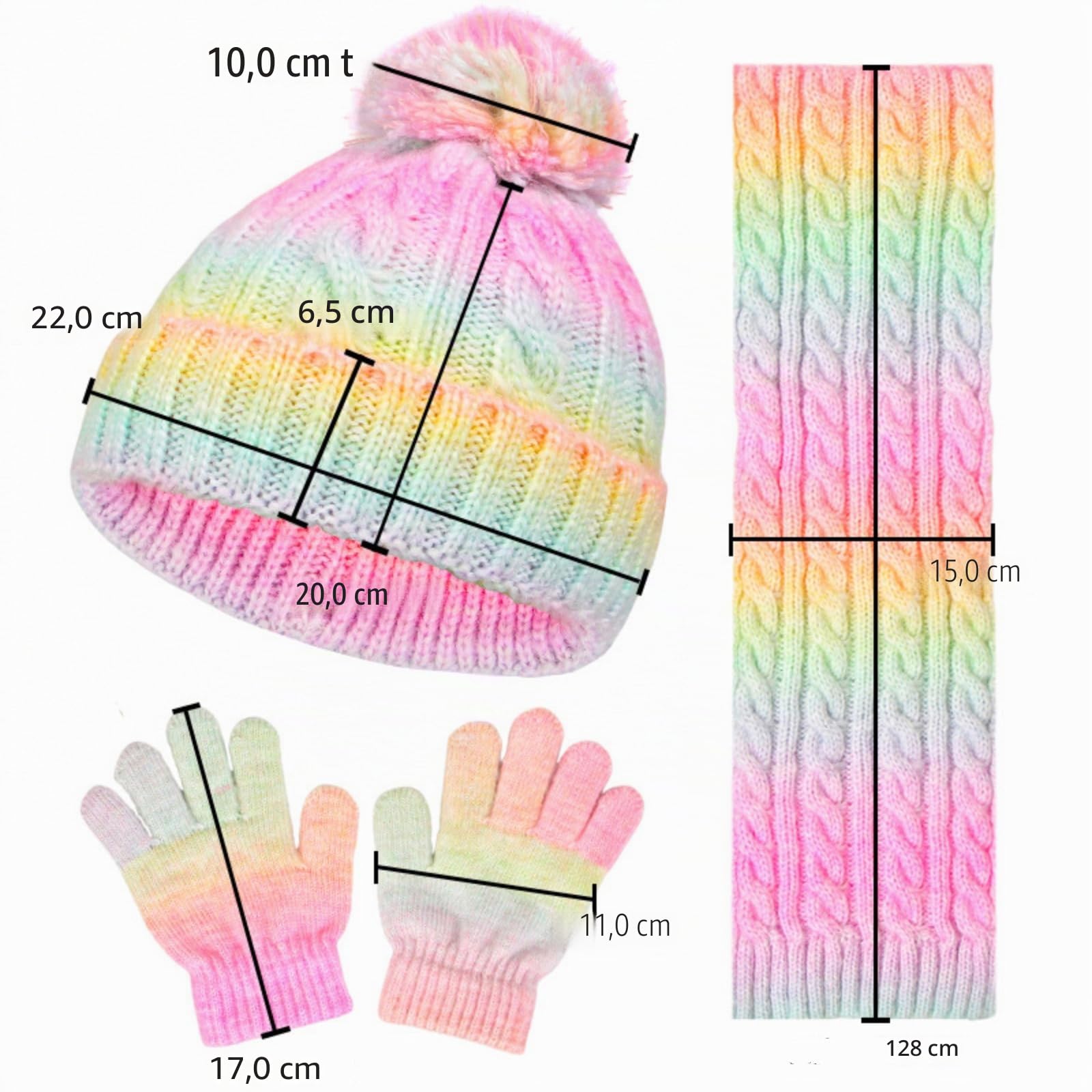 Kunyeah Set berretto, sciarpa e guanti per bambini Guanti lavorati a maglia Cappellino foderato in pile Scaldacollo per bambini e bambine dai 3 ai 10 anni