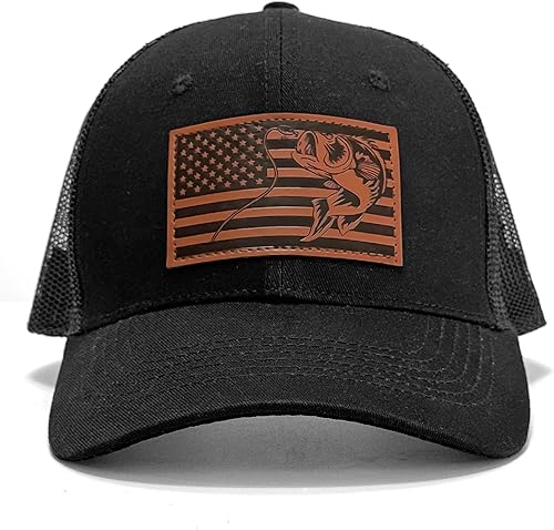 Miniatura 2 de Gorra de camionero con bandera estadounidense, gorra de malla de pesca, parche de cuero, ajustable, gorra de béisbol para exteriores para hombres y