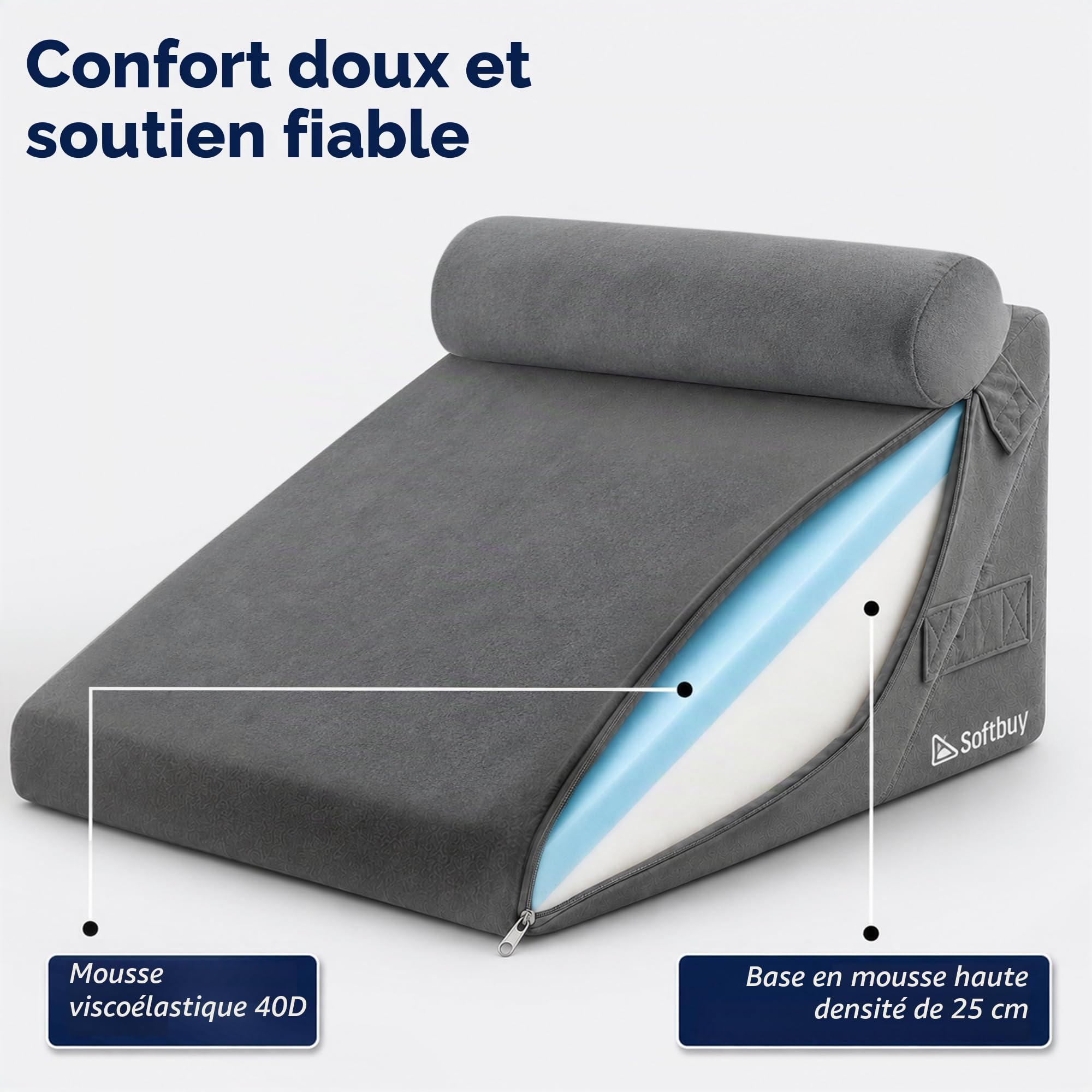 Coussin de lit orthopédique 12 en 1 avec appuie-tête – Coussin de lit en mousse à mémoire de forme convertible pour adultes – Idéal pour la lecture, le repos, le reflux acide, la douleur au