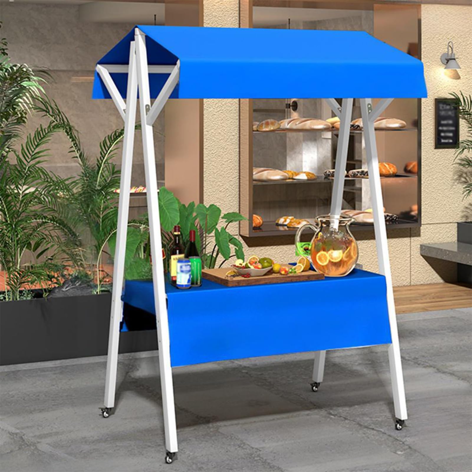 Carrello mobile in ferro pieghevole per esterni, bancarella per cibo da strada e mercati, bancarella portatile per eventi (blu, 2130 x 200 cm)