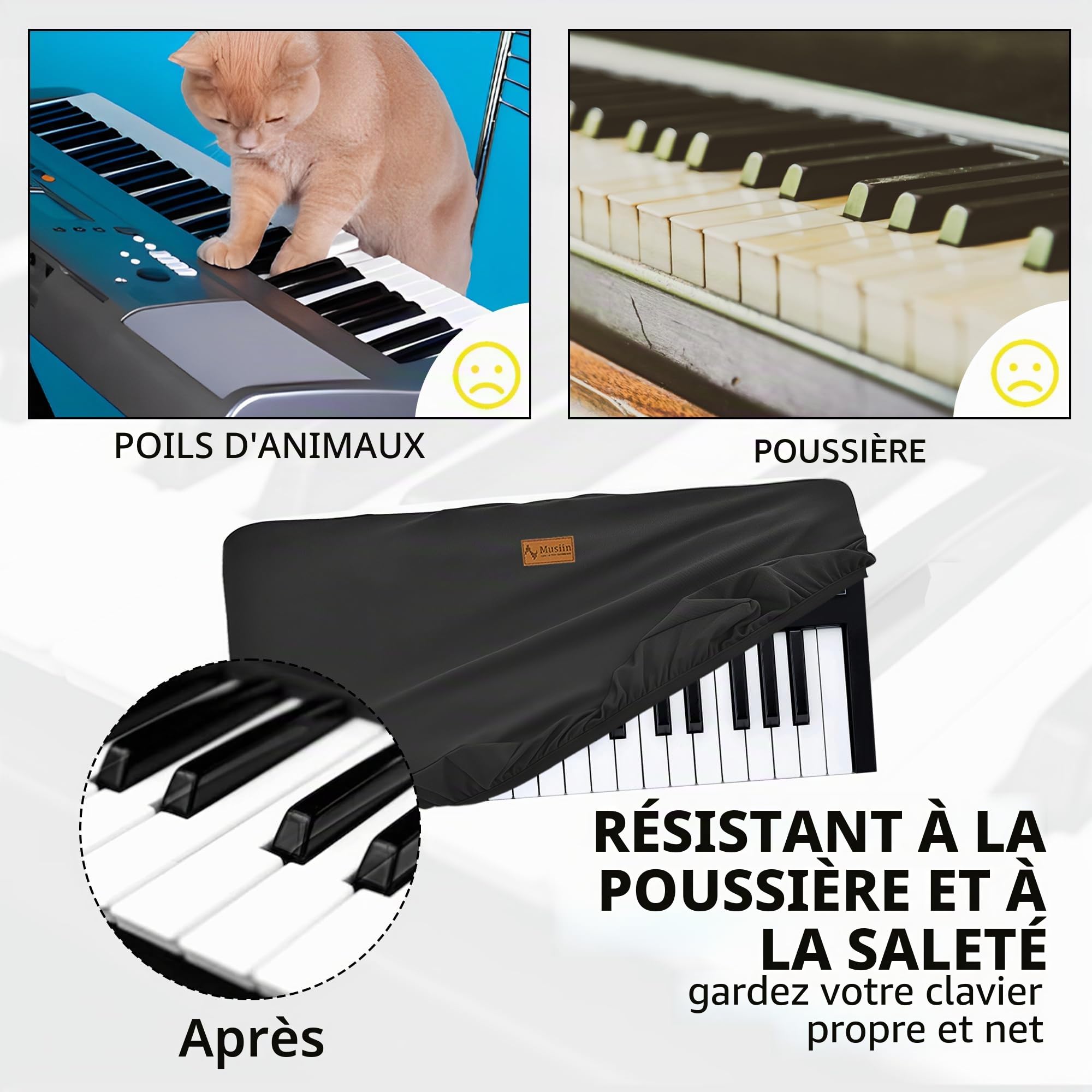 Musiin Cache-poussière pour clavier de piano 37 touches, compatible avec Novation LAUNCHKEY 37 MK3, LAUNCHKEY 37 MK4, luxe Chinlon Anti-poussière & résistant aux rayures, Smooth Touch & Custom Fit