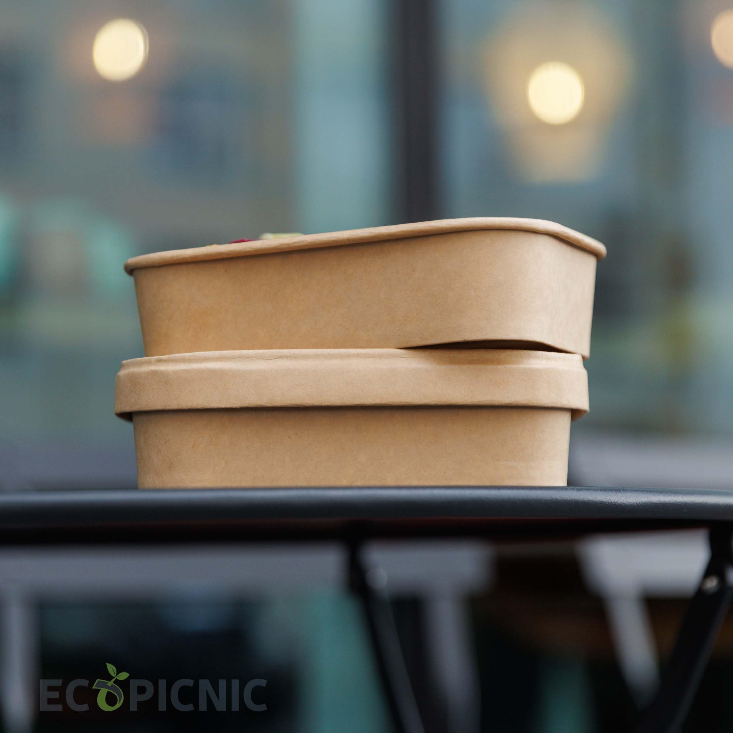 Ensaladera Rectangular de Papel Kraft con Tapa Kraft 50 Unidades 500 ml | Envases Desechables de cartón Kraft con Tapa, Ideales para ensaladas, Comidas para Llevar y Aperitivos