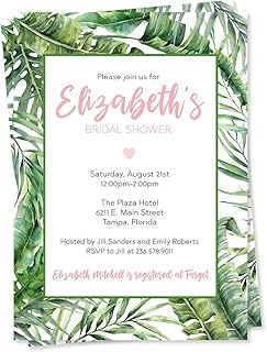 Tropical Bridal Shower Invitations Tropic Vibes Wedding Invites Palm Trees Pink Tropics Printed Customized Personalized Custom Cards (12 count)