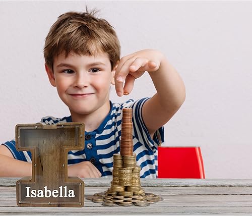 Vista 144 de Alcancía grande de madera personalizada para niños, alcancía con nombre personalizado, alcancía (nombre grabado láser) letras del alfabeto