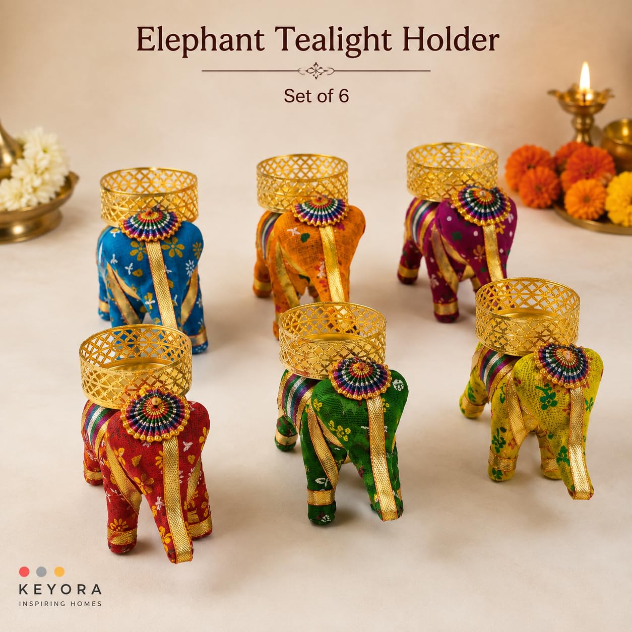 Elephant Tealight Holders - Diwali Decor & Gifts -7