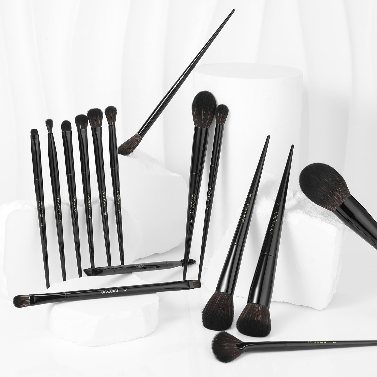 Docolor Pędzle do makijażu, 15 szt., obsydianowy zestaw pędzli do makijażu, wysokiej jakości, syntetyczny puder, podkład, podkład, kontur, róż, korektor, cienie do powiek, mieszanie, eyeliner,