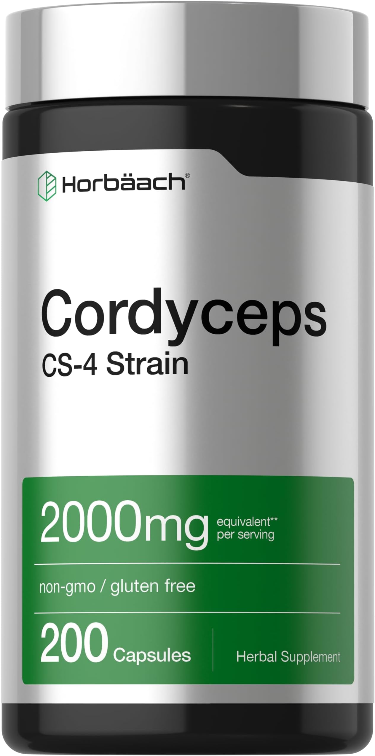 Horbäach Cordyceps Mushroom Capsules | 200 Count | CS-4 Strain | Non-GMO and Gluten Free Herbal Supplement