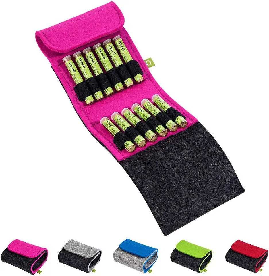Homöopathische Taschenapotheke, Globuli-Tasche zum Buch Quickfinder Homöopathie (GU) von Dr. Markus Wiesenauer, gefüllt mit 12 Globuli-Röhrchen (Glas), aus echtem Filz (pink)