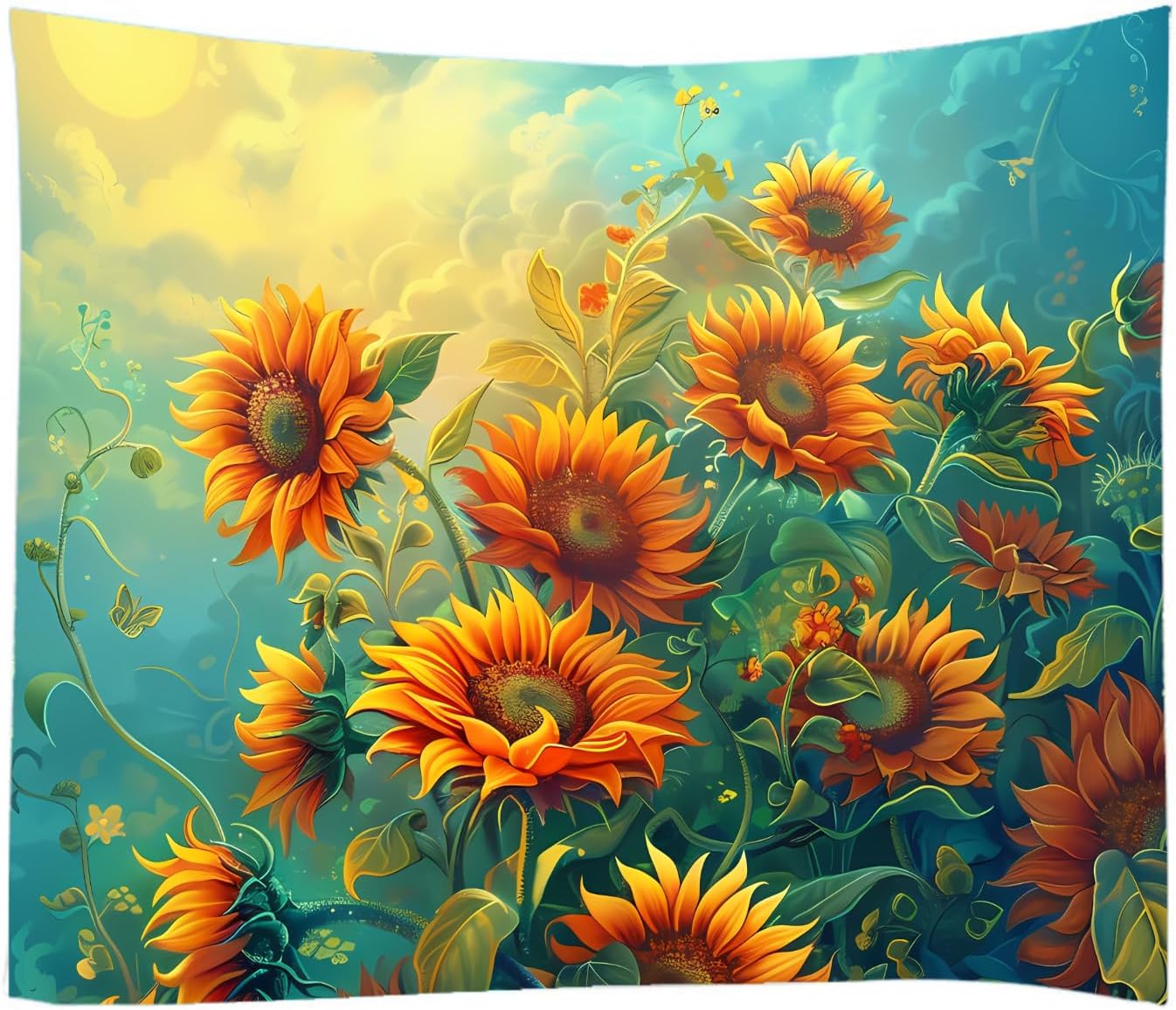 WODEJIAFANG Aesthetic Wall Fabric Wallpaper Decor Tapestry，Sunflower Theme Office Background Room Divider for Bedroom, Outdoor Garden Aesthetic 3D Tapestries Size 78 * 59 inches