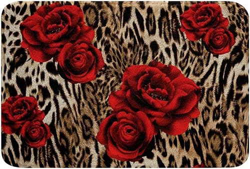 Alfombra de baño con estampado de leopardo, color rojo y rosa, tapete de baño con guepardo marrón, tapete para puerta de animales salvajes, tapete