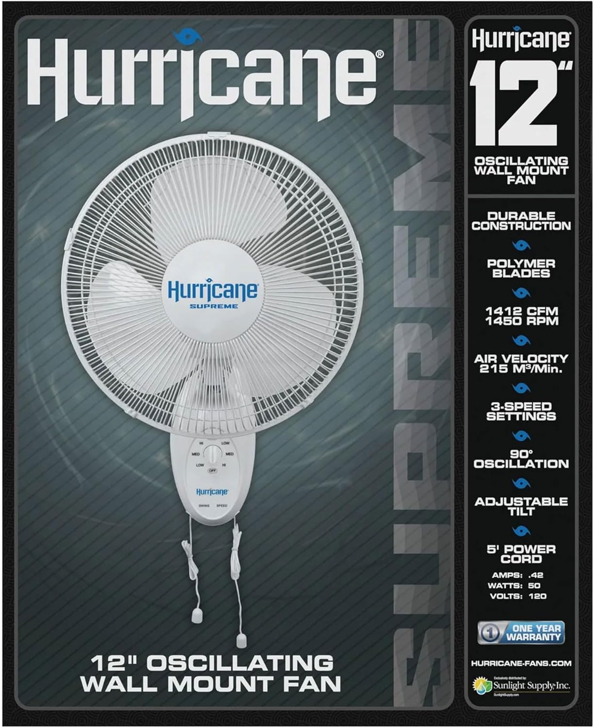 Hurricane Supreme 12” Portable Oscillating Wall Mount Fan, Space Saving, Powerful, Quiet 3 Speed Airflow, Adjustable Tilt for Home & Workshop, 2 Pack