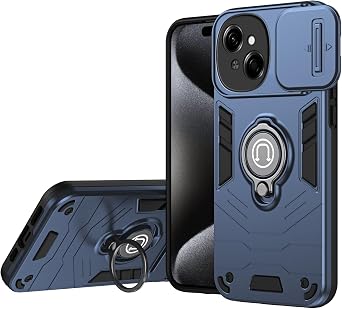 لحافظة Tecno Spark Go 1 مع حامل وغطاء كاميرا منزلق، حافظة مقاومة للصدمات من الدرجة العسكرية، غطاء حماية قوي لهاتف Tecno Spark Go 1 باللون الأزرق