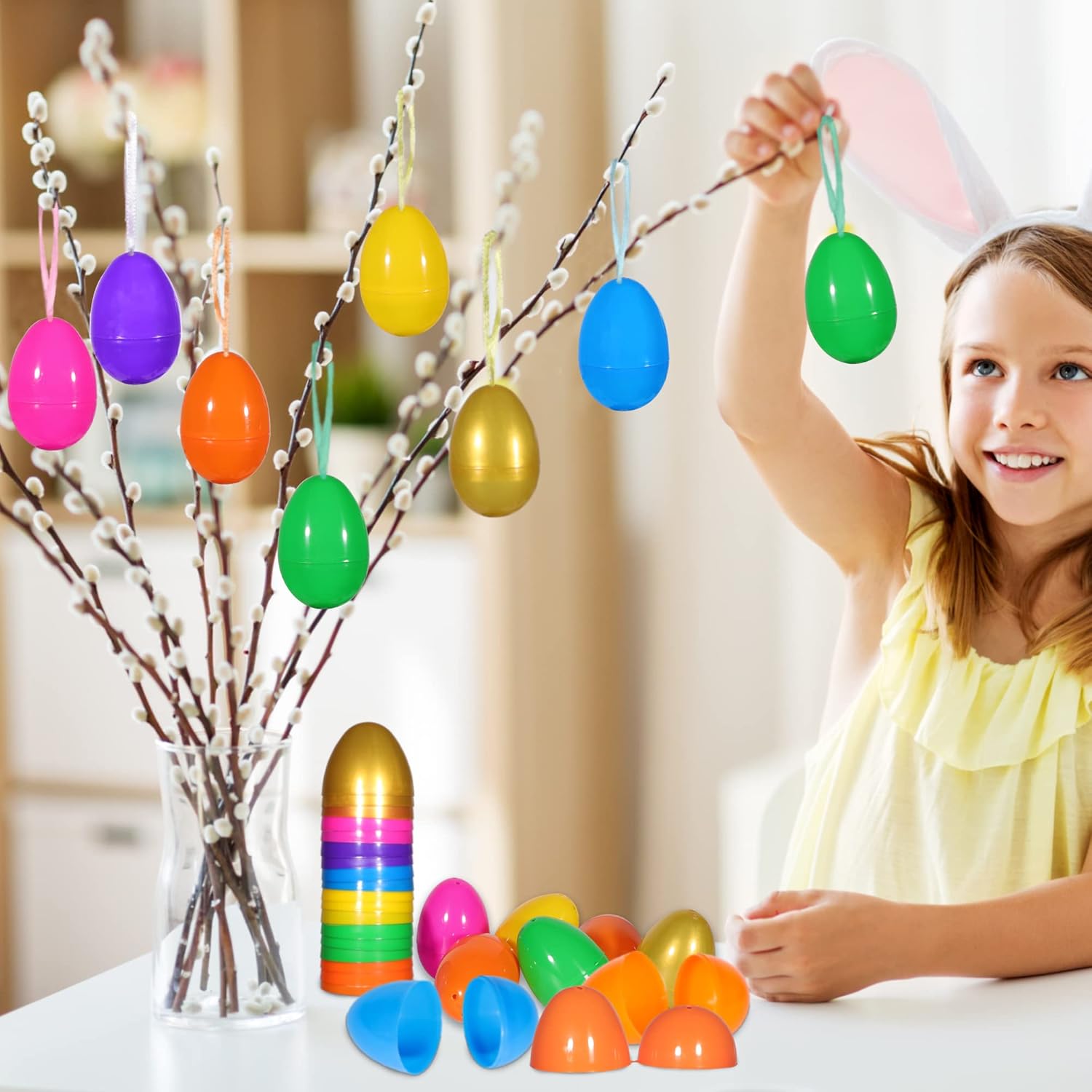 LessMo 72PCS 3.15" Easter Eggs Large Colorful Bright Plastic Easter Eggs Surprise Toys Blind Bags Assortment Empty Shells, Crafts Basket Stuffers for Party Hunt Games