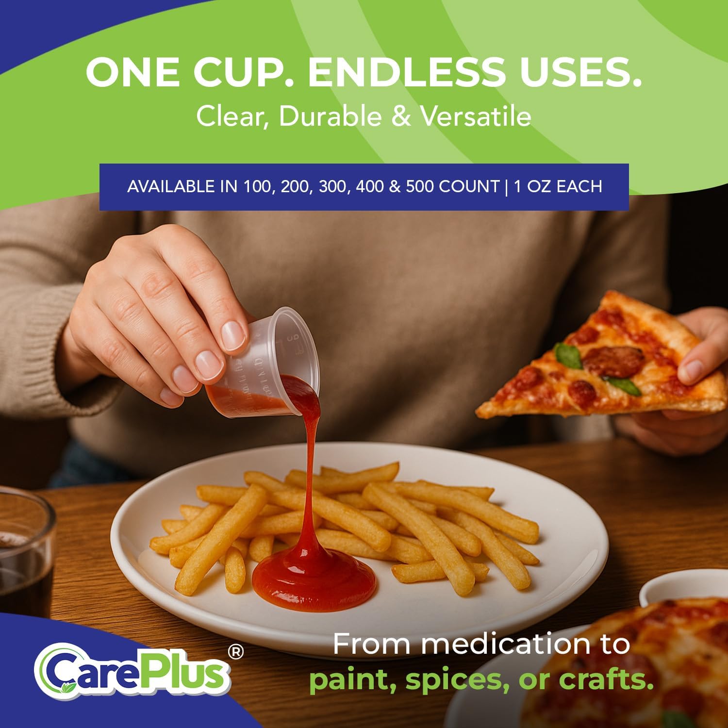 Disposable Medicine Cups (100 Count - 1 oz) – Sturdy Plastic Measuring & Dosing Cups with Easy-to-Read Embossed Measurement – 30ml Med Cups for Pills, Liquid Medication, Mixing, Paint & More