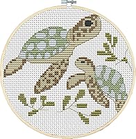 Awesocrafts Little Turtle Cross Stitch Kit - 11CT Stamped Beginner Embroidery, Easy DIY Needlework with Hoop & Supplies