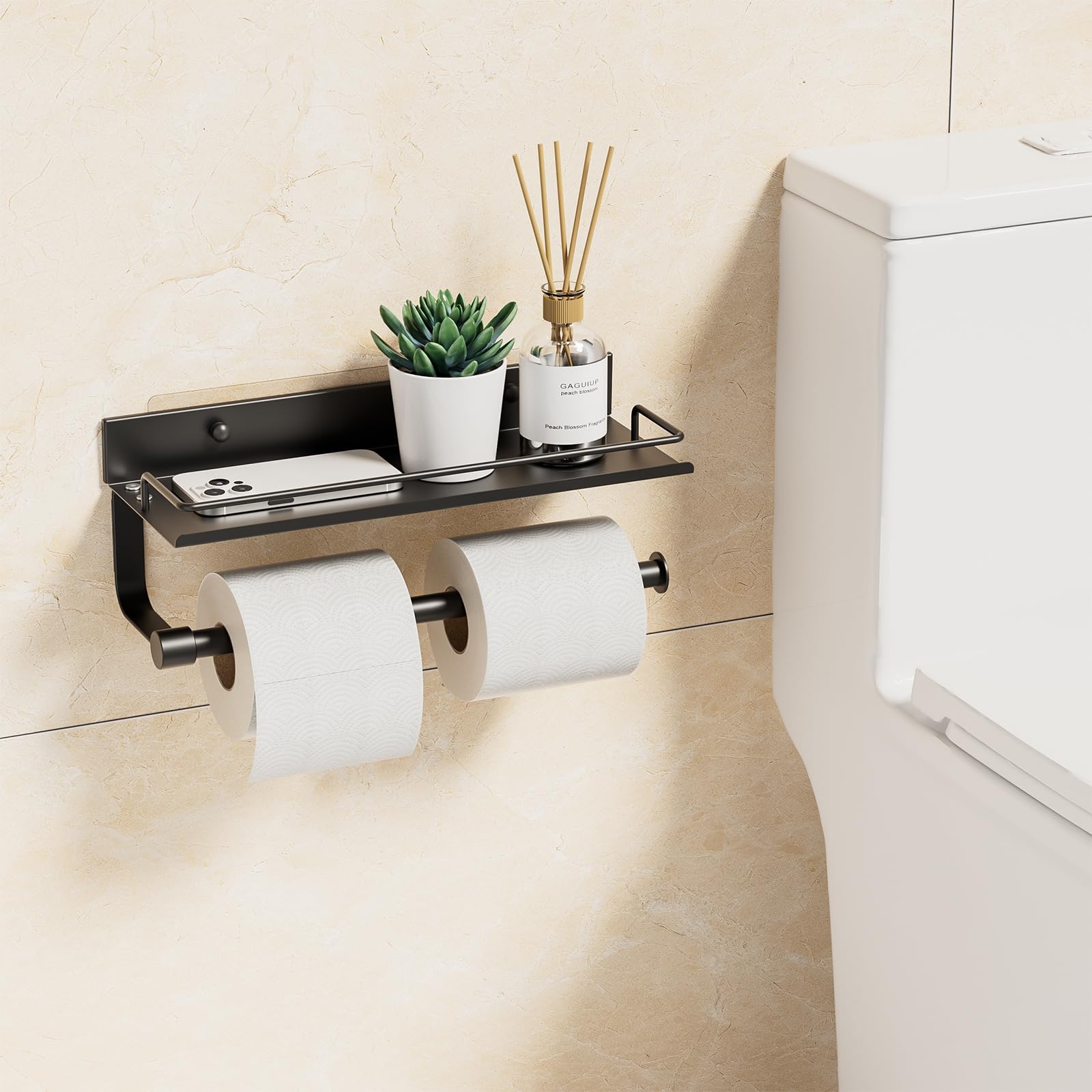 Toallero de mano para baño, soporte de pared autoadhesivo para toallas de papel, soporte de pared para cocina, ideal para caravana, color negro mate 6