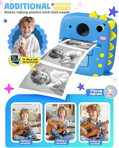 Miniatura 5 de Pussan Cámara de impresión instantánea para niños, cámara de pantalla de 2.4 pulgadas, impresión instantánea para niños de 3 a 12 años, juguetes de