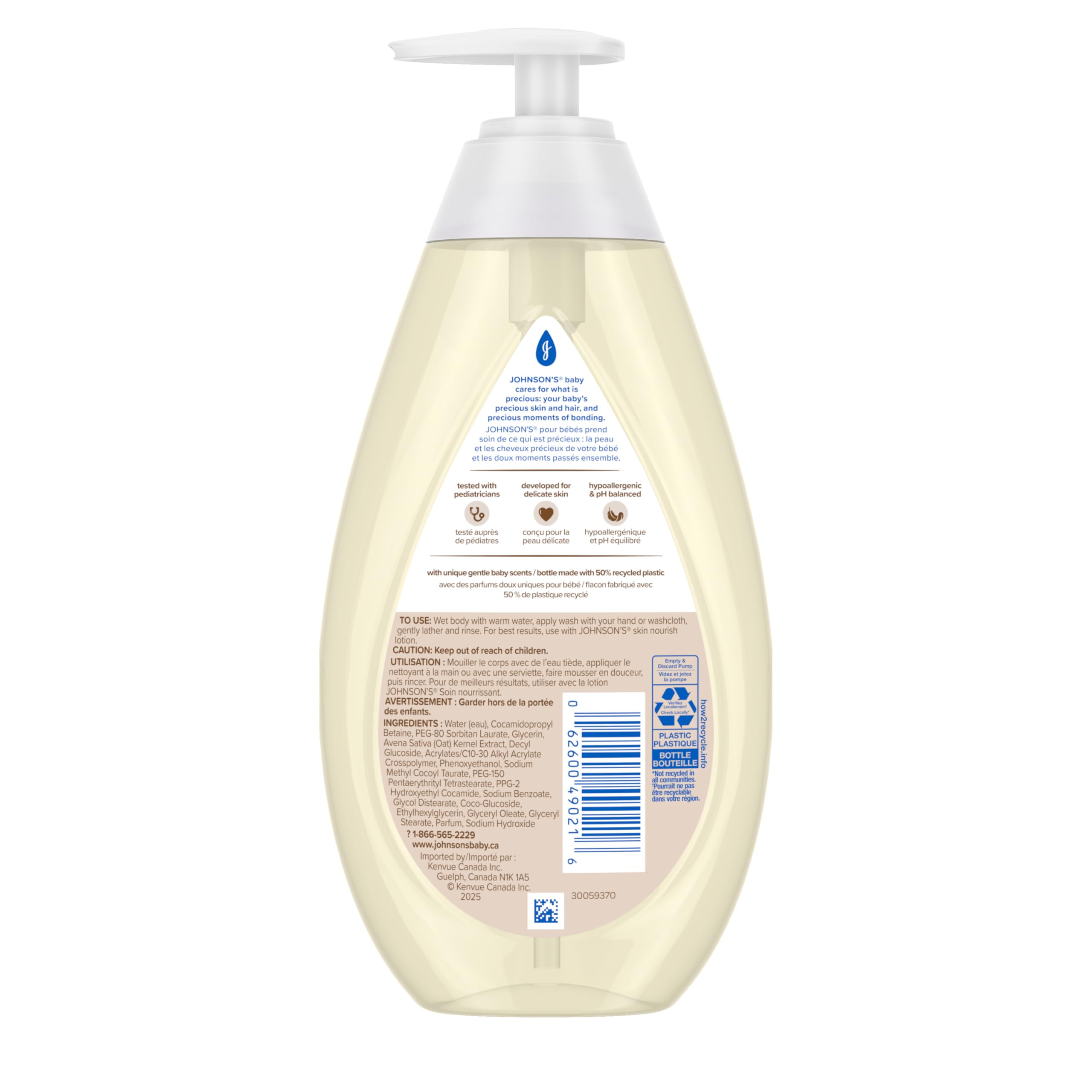 Johnson's Skin Nourish Moisture Vanilla & Oat Body Wash in its 600 mL pump bottle.
