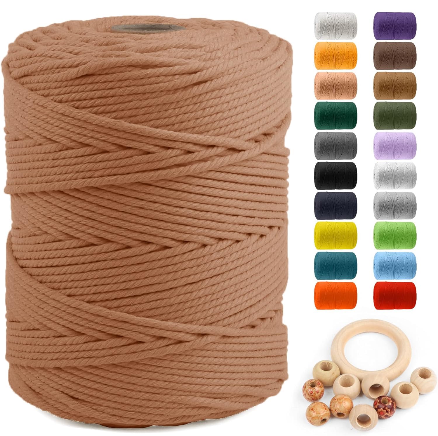 Macrame Cotton Cord 4mm x 547yds, ZUEXT Natural Handmade Brick Red Braided Cords 4 Strands Knitted Rope String for Craft Wall Hanging Weaving Tapestry