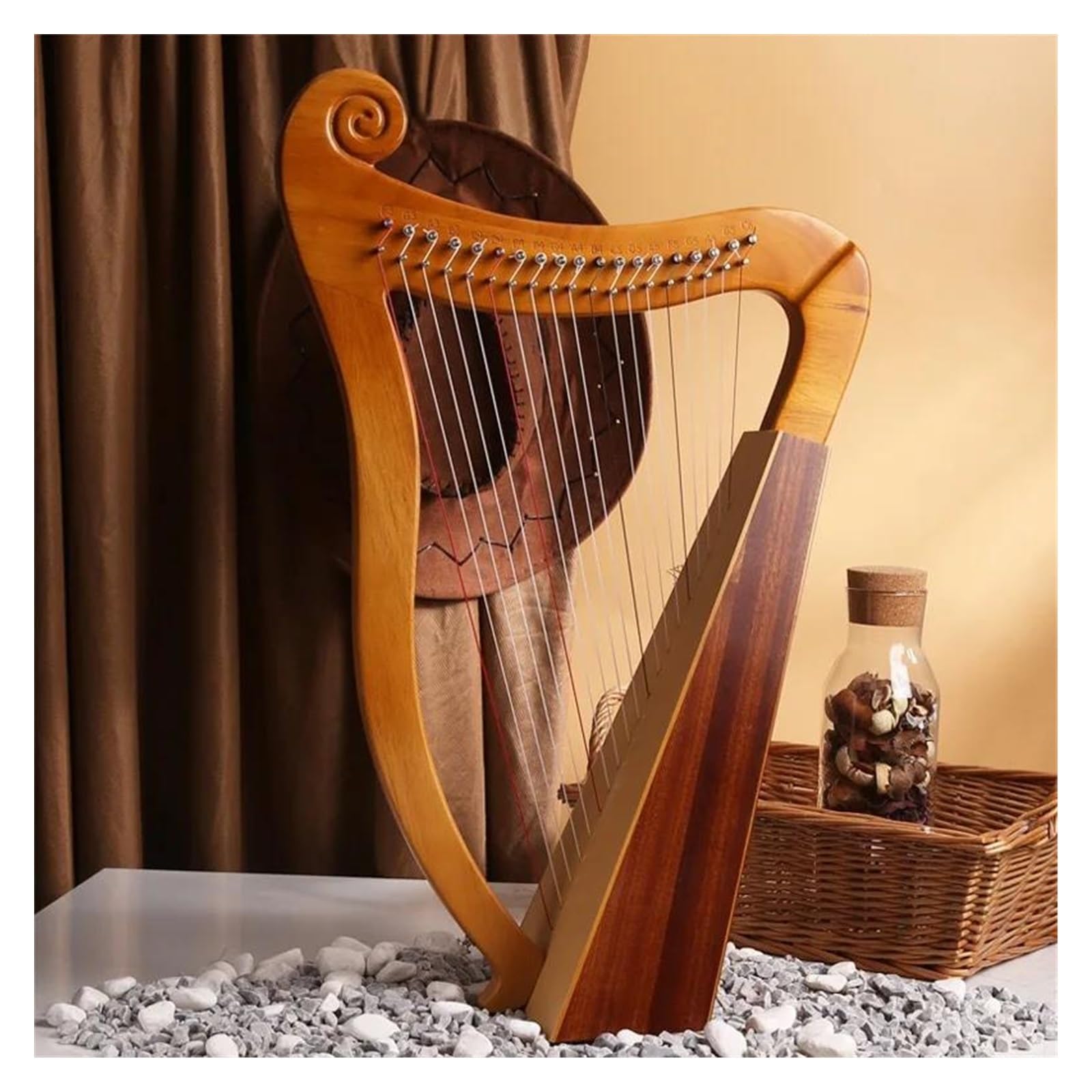 Anfänger harfe 15/19 Saiten Chromatische Leier Tragbare Harfe Holzleier Mit Zubehör Anfänger Saiteninstrumente Schöne Geschenke(19 strings)