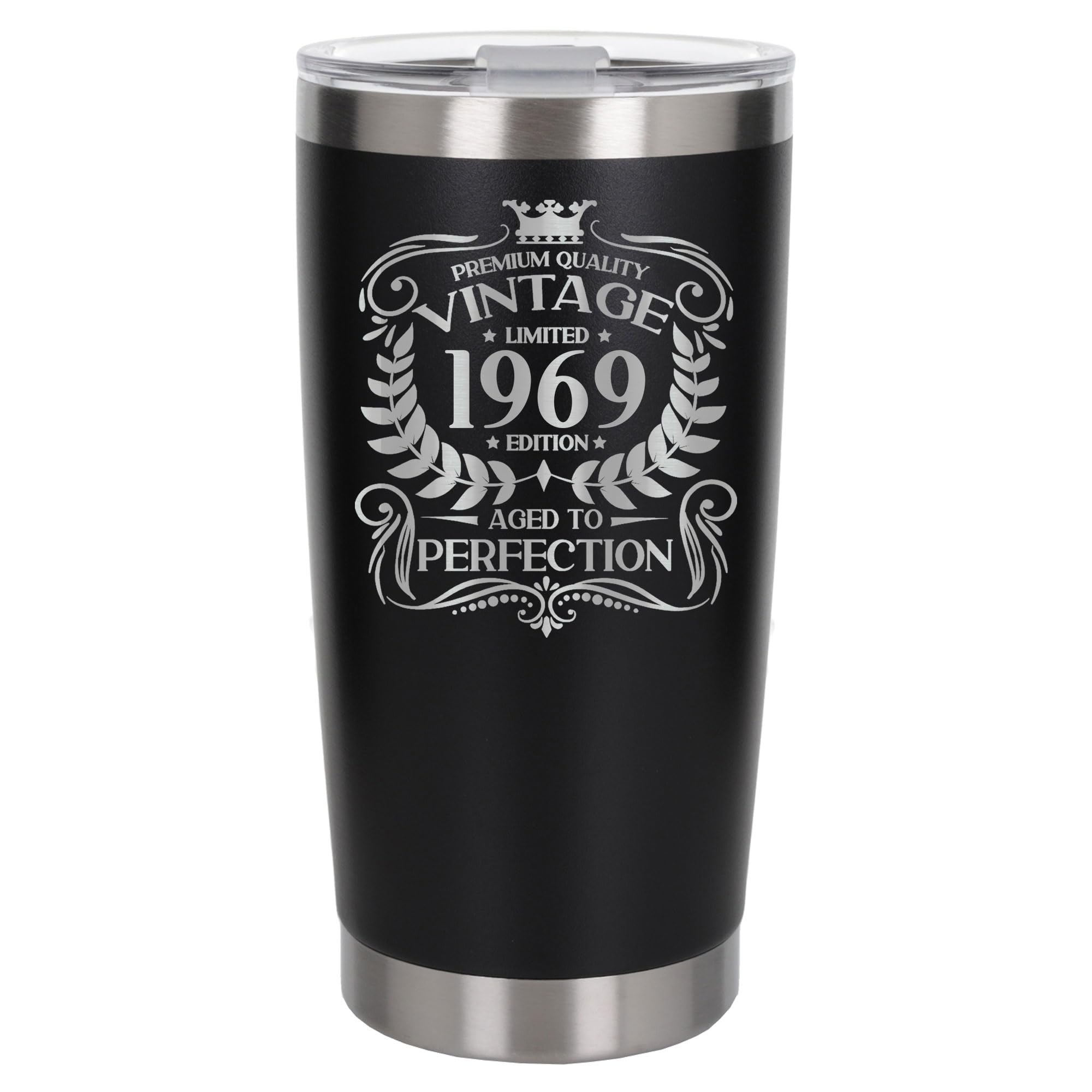 Always Looking Good 57th Birthday Gift Vintage 1969 Aged to Perfection Engraved Insulated Travel Mug Present for 57 Year Old Black Thermal Coffee Flask Travel Mugs with Lids