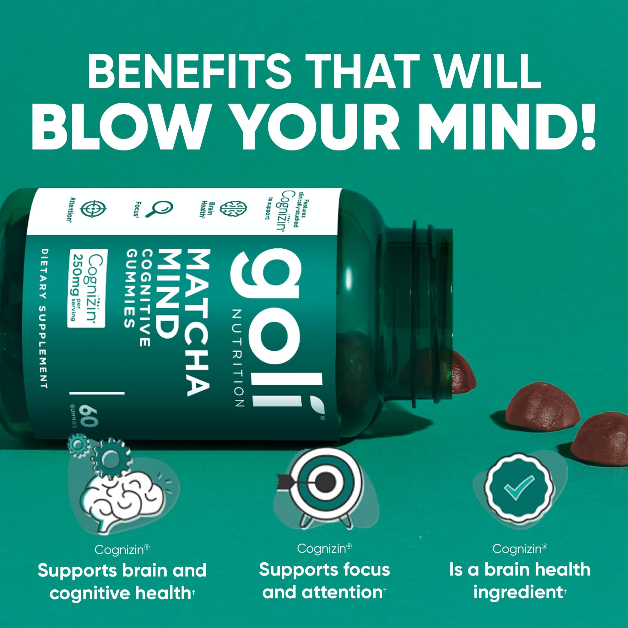 Goli Matcha Mind Cognitive Gummies with Cognizin Citicoline - 250mg Citicoline Plus Matcha Powder - Brain Health and Focus Support - Vegan, Non-GMO, Gluten-Free — Amazon image 2