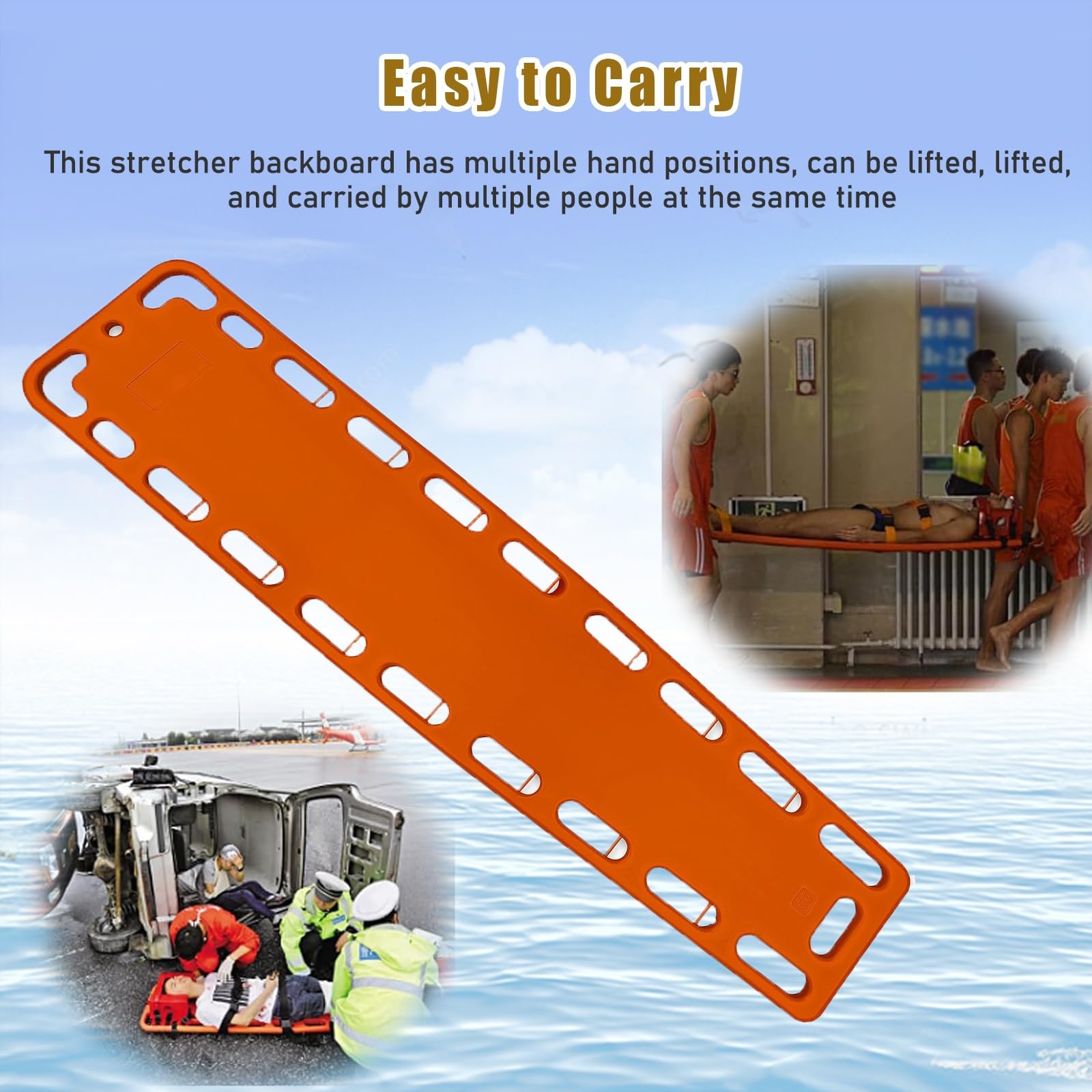 HAIXHX Spineboards Tragbares Schwimmbad-Rettungsbrett, Notfallrettungsbrett Mit 3 Sitzgurten, Wasser Schwimmende Krankentrage First Responder Backboard(184x45x6.5cm/72.5x17.7x2.6in)