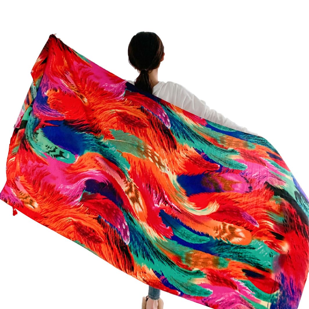 Long Beachwear Sarong, Beach Wrap Bright Floral Pattern Summer Holiday Sarong, Multicolor Women's Beach Sarong, Bright Color Large Sarong Shawl, Stylish Beachwear Swimsuit Bikini Cover-Up