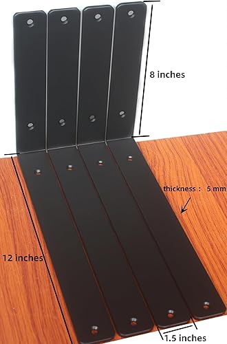 Miniatura 199 de Paquete de 4 soportes en L para estante, 8 pulg. largo x 6 pulg. alto x 1.5 pulg. ancho, grosor 03/64 pulg., soporte de hierro, metal, industrial
