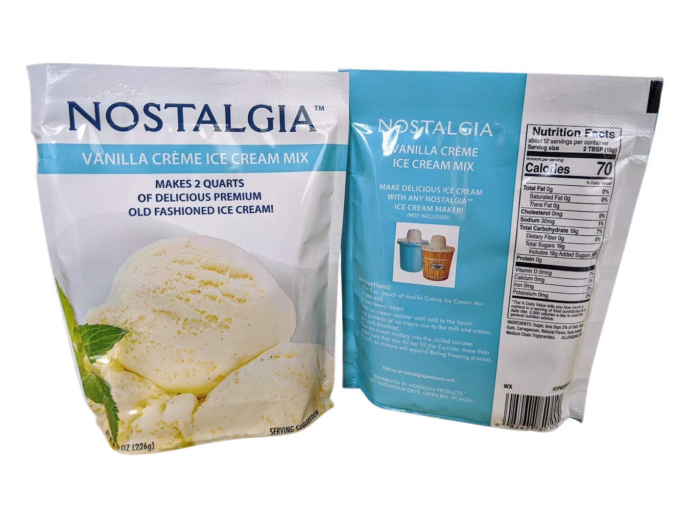 Nostalgia Ice Cream Starter Pack - Maker Rock Salt (8lb) Bundled with Vanilla Creme, Chocolate, Strawberry and Chocolate Chip Cookie Dough Flavored Mix Packets (8oz each), 5 Piece Assortment
