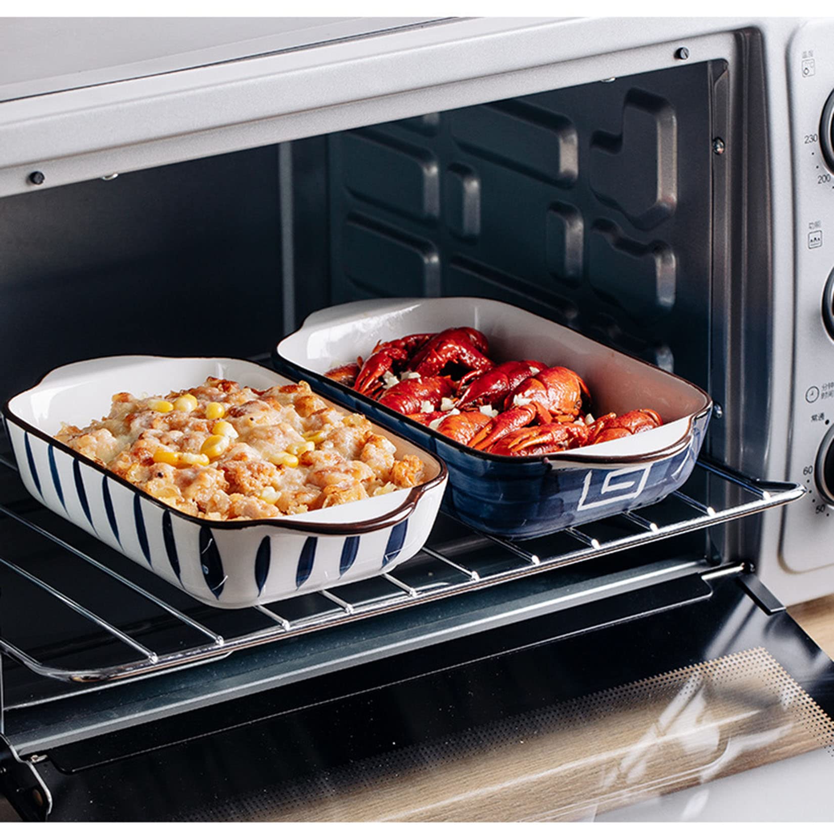 Ceramic Dish Set of 4,Pie Pan Rectangular Japanese-Style Porcelain Pie Plate for Baking, Baking Dish Oven Safe for Cooking Bakeware Christmas Dinner,Blue