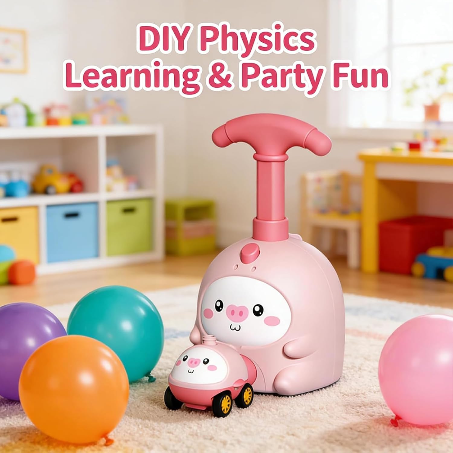 Balloon Launcher Toy Set, Balloon Launcher Toy, 2-in-1 Balloons Cars with Manual Pump, DIY Physics Learning for Party Fun, It Runs and Flies (#C+2car+6balloon)