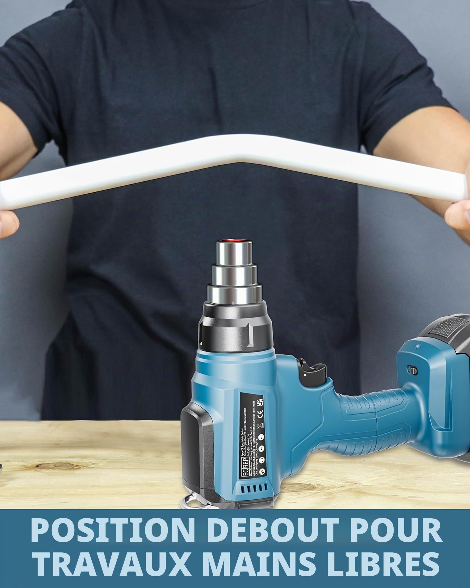 Décapeur Thermique Sans Fil 18 V compatible avec Bosch (piles non incluses), Pistolet Thermique Alimenté par Batterie, Température Réglable Jusqu'à 550°C, comprend 4 Buses en acier Inoxydable