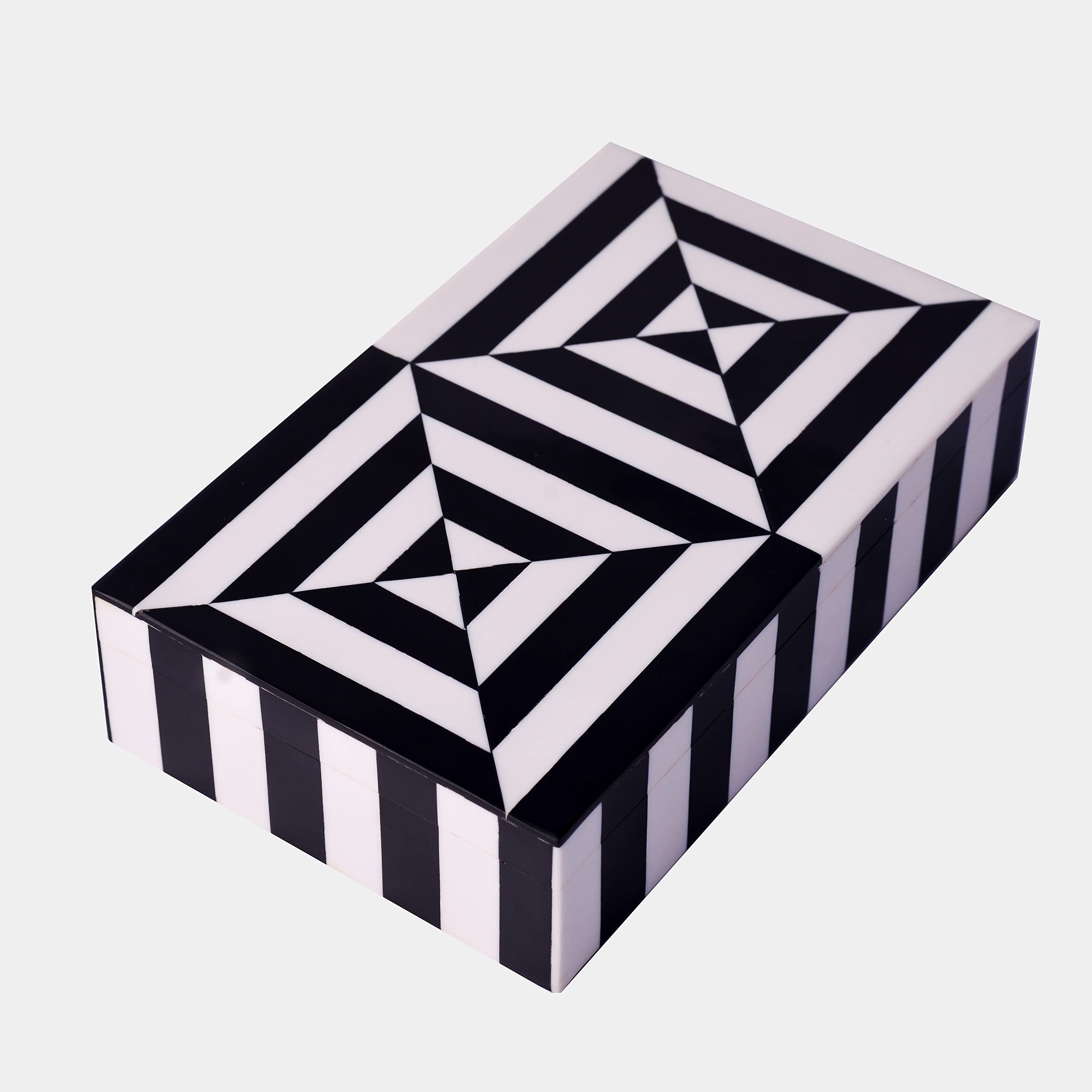 Artwork Craft Black and White Earring Necklace Jewelry Organizer Geometric Pattern Box Collection Storage Decorative Multipurpose Keepsake Gift Box (8x5x2 inches)