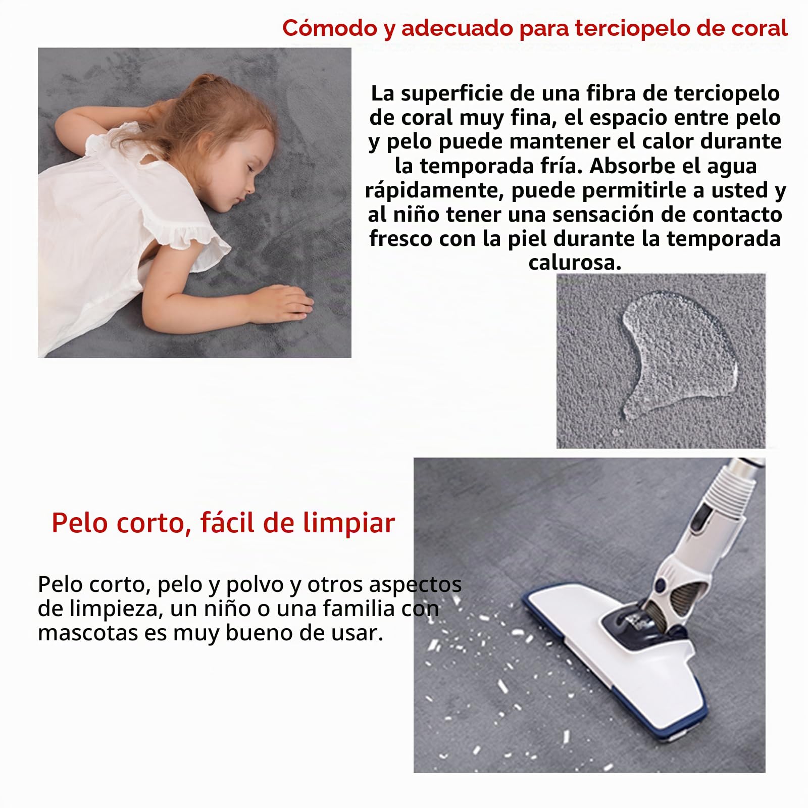 Alfombra Sólido Moderno para Sala de Estar y Habitación de Niños, Antideslizante Terciopelo Coral, Lavable, Tamaño Extra, 80 x 200 cm, 2 cm de Alto