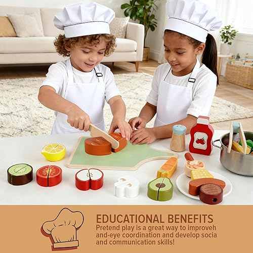 Miniatura 9 de Cocina de juego rosa de madera con juegos de comida de juego de madera