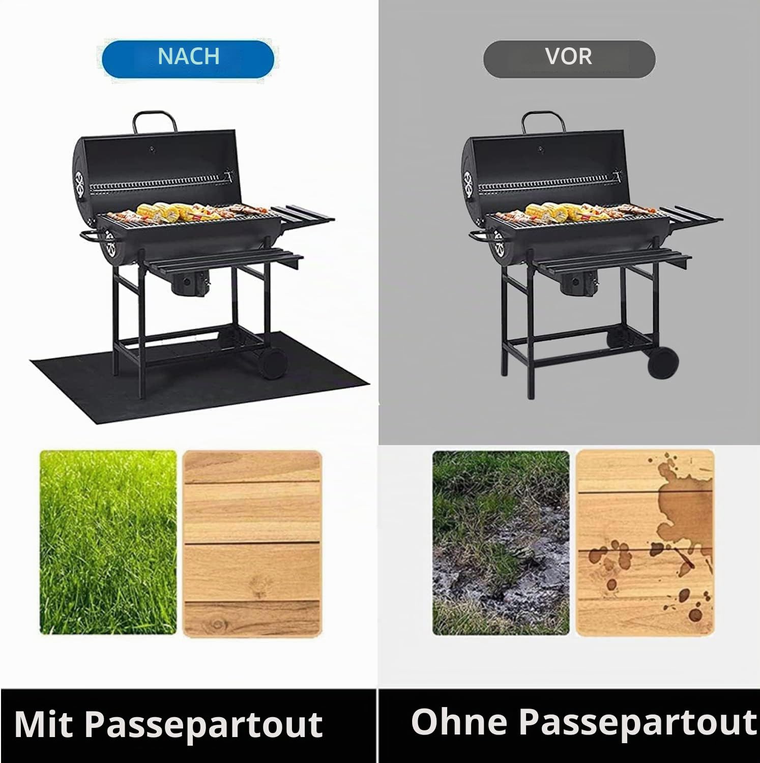 UBeesize Grillmatte 122x178cm Feuerschutzmatte, Grillteppich Outdoor | Grillmatte für Gasgrill Bodenschutz Ölbeständiger Wasserdichter Rutschfester Outdoor BBQ Matte für den Außengrill, Rasen