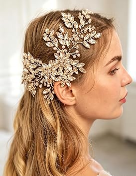 Golden Rhinestone Crystal Flower Hair Comb for Women | Bridal Golden Rhinestone Hair Comb, Vintage Ctystal Hairpieces for Wedding, Dainty Wedding Hair Accessories