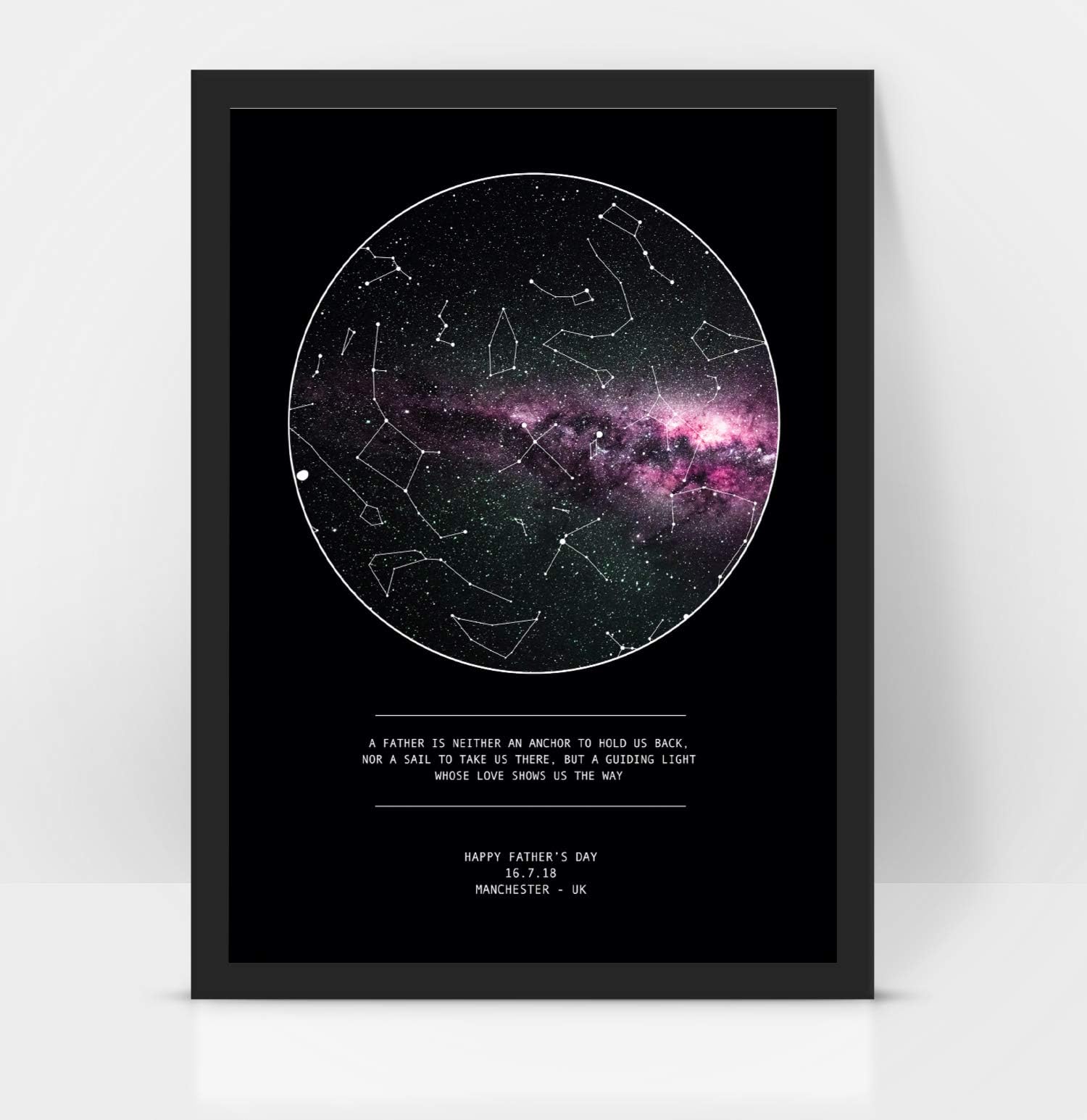Personalised Fathers Day Star map chart astronomical Constellation Print, Framed/unframed