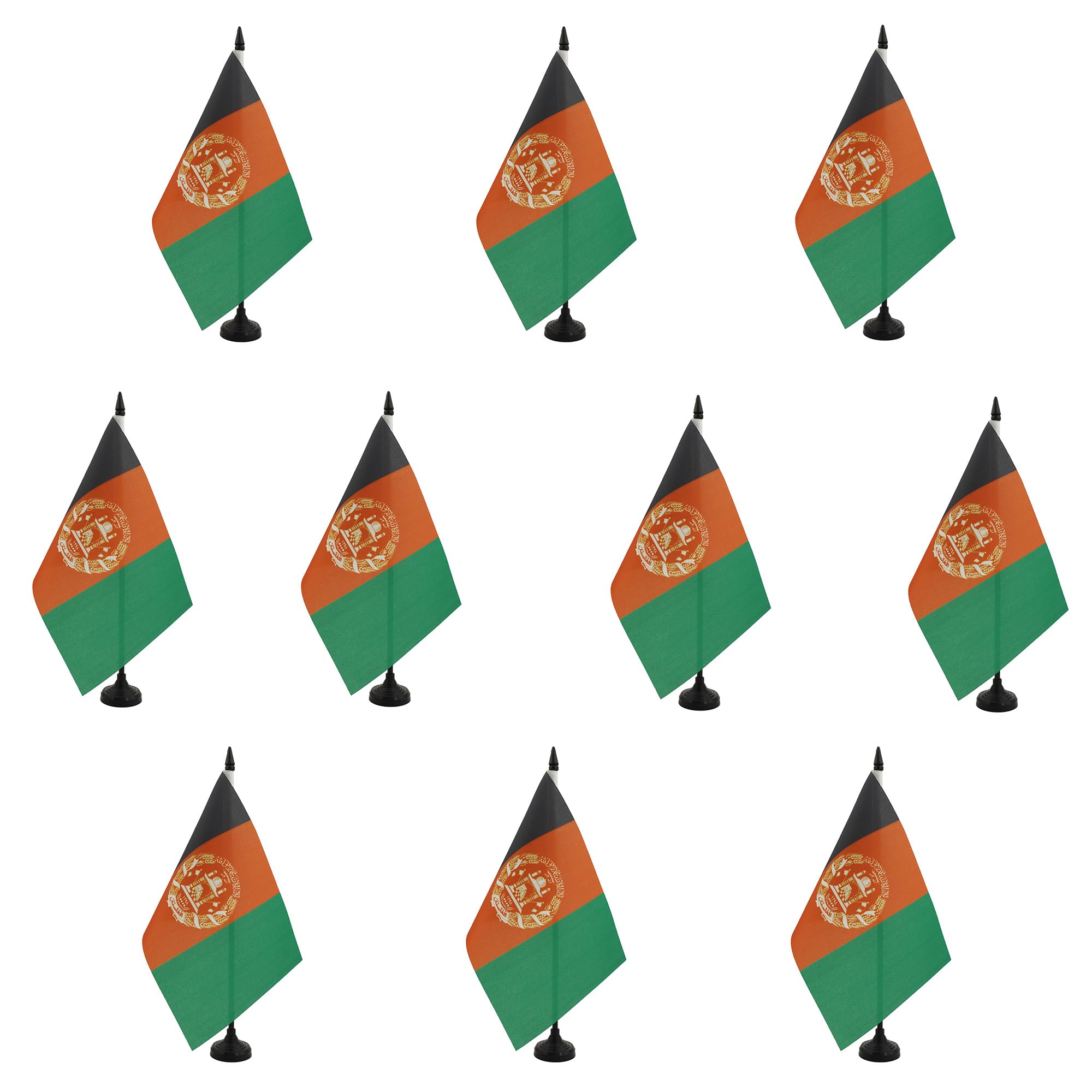 AZ FLAG - Set of 10 Afghanistan Table Flag 5'' x 8'' - 10 Small Afghan Office Flags 100% Polyester 21 x 14 cm - Mini Desk Flag with 10'' Pole and Black Plastic Base