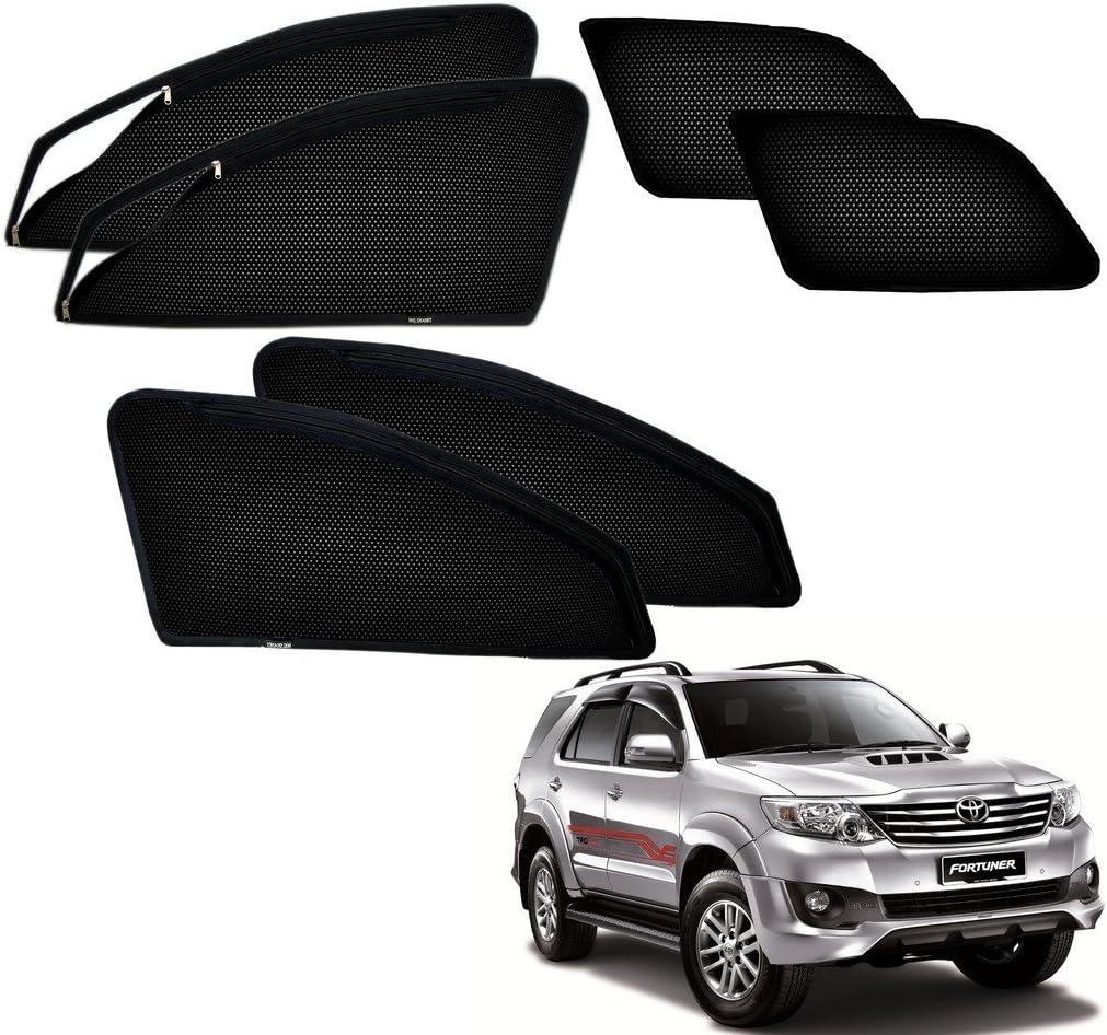Kozdiko Zipper Magnetic Car Sunshades Curtain Set of 6 Pcs Black Color for Toyota Old Fortuner(2008-2016)