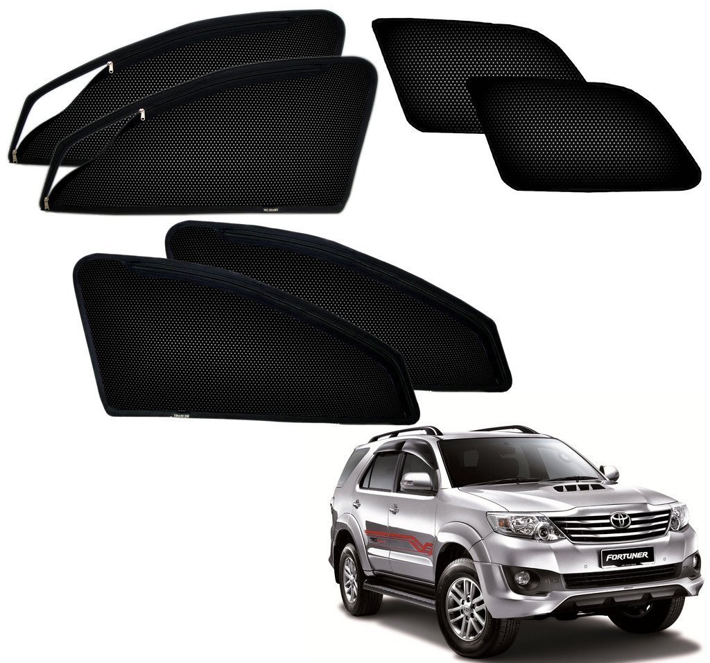 Kozdiko Zipper Magnetic Car Sunshades Curtain Set of 6 Pcs Black Color for Toyota Old Fortuner(2008-2016)