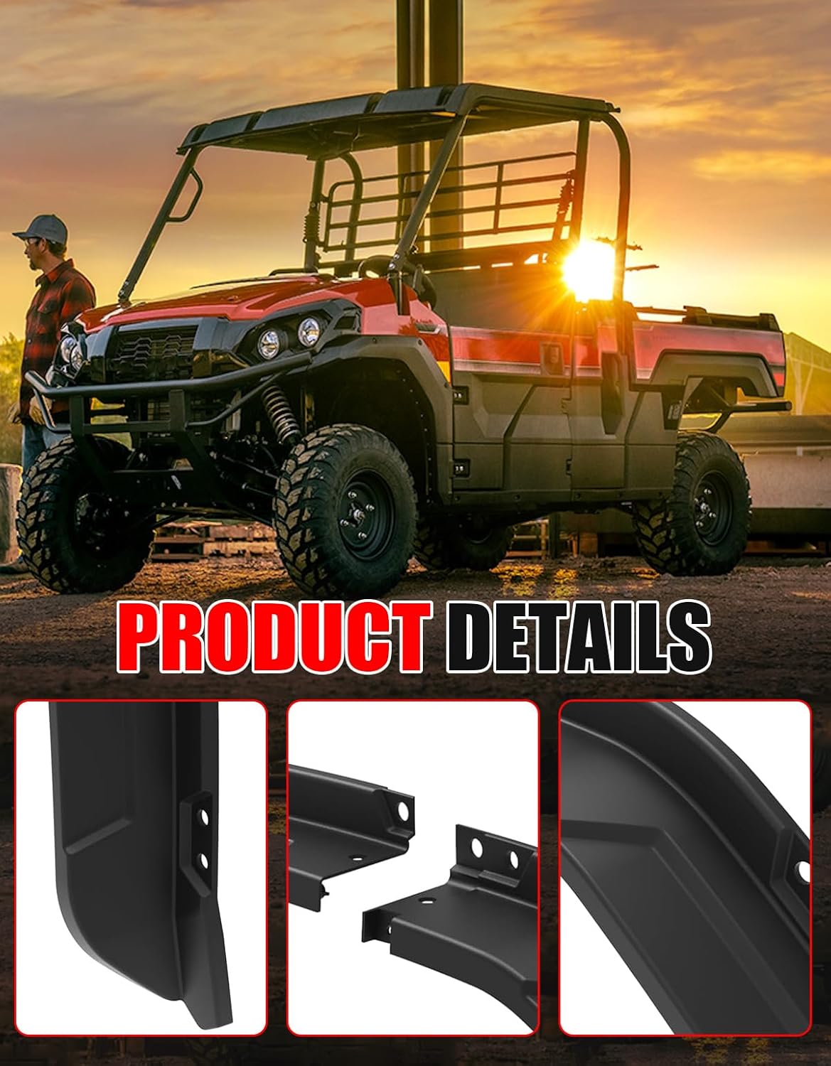 Front Fender Flares for Kawasaki Mule Pro FXT FX DX DXT FXR 15-25, Extended Front Mud Flaps UTV Combined Mud Guards Extension for Kawasaki Mule Pro FXT FX DX DXT FXR 2015-2025 Accessories