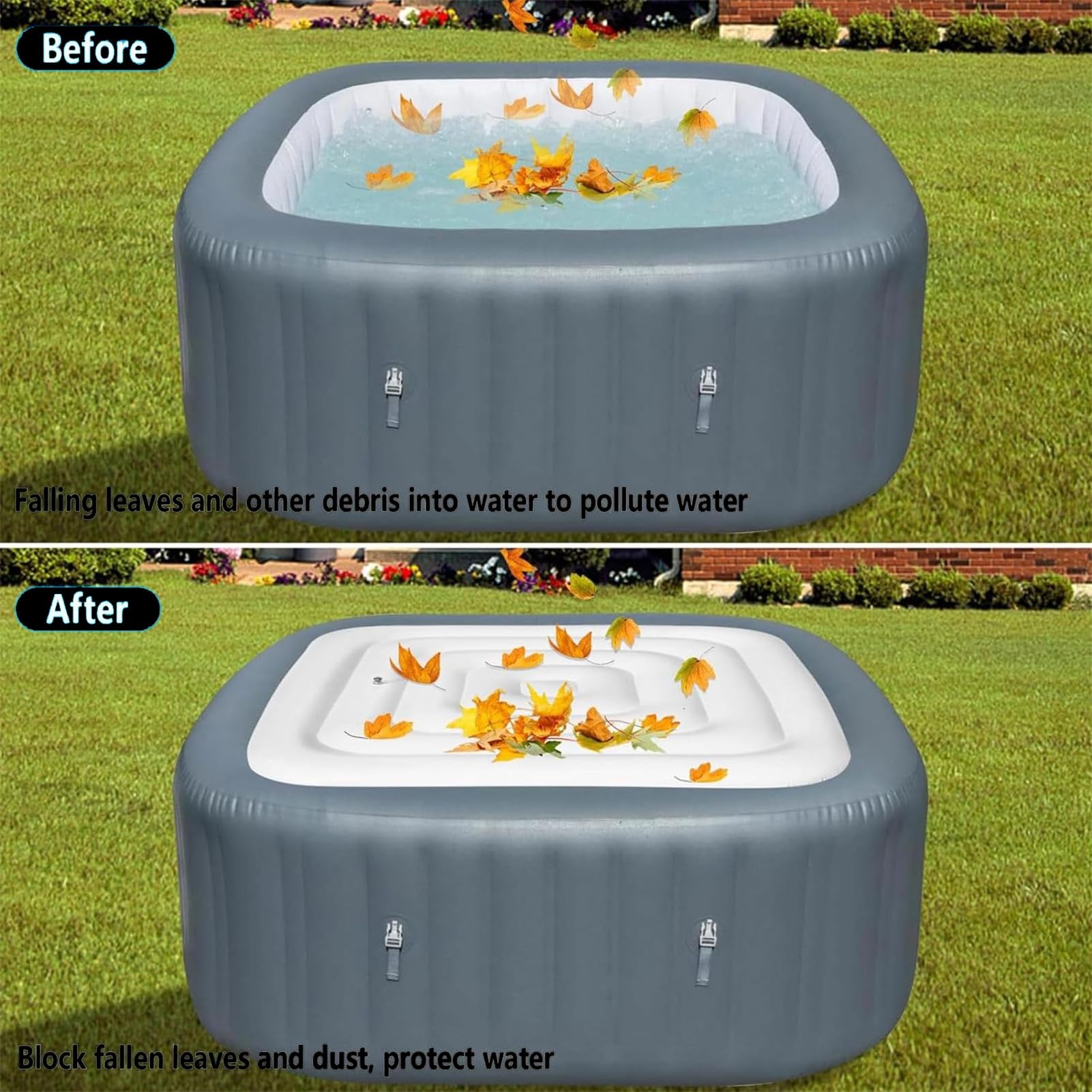 Hottub-hoes, 145 cm/165 cm opblaasbaar deksel voor bubbelbad, winddicht en regenbestendig, ronde hottub-hoes met handgrepen, energiebesparende spabedekkingen voor hot tub, beschermdeksel (vierkant
