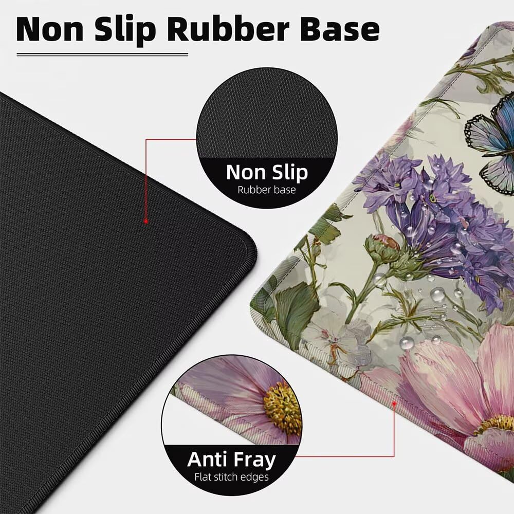 Alfombrilla Ratón XXL 1600x800x3 mm Mouse Pad Grande Gaming Flores Alfombrilla Escritorio,con Base de Goma Tapete Escritorio con Bordes Cosidos, Impermeable Antideslizante Ordenador Desk Mat zj-913